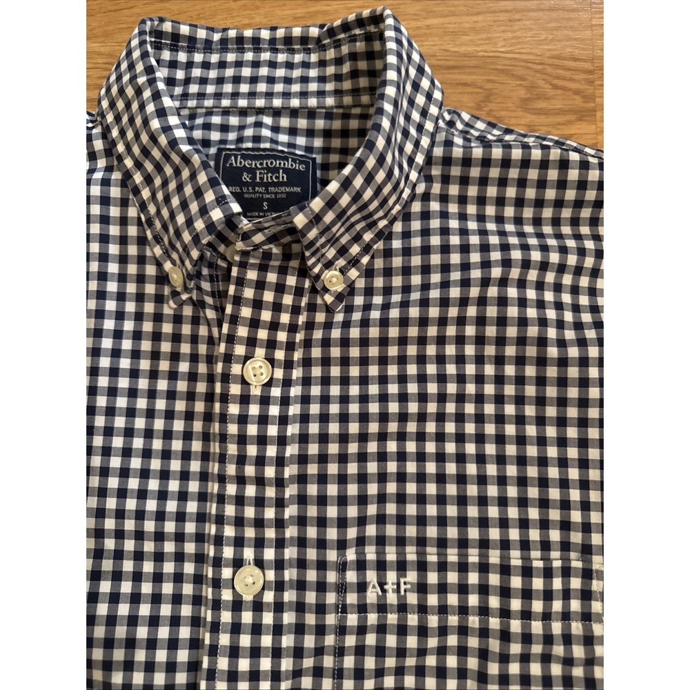 Abercrombie & Fitch Shirt Mens Small Blue/White Gingham Plaid Long Sleeve Preppy - Picture 2 of 8